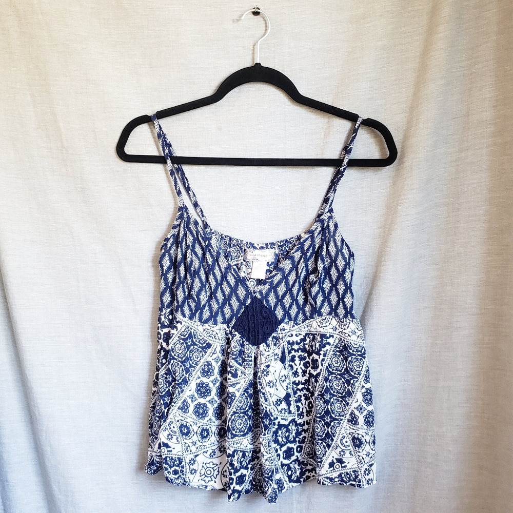 Band Of Gypsies - Blue&White Patchwork Print Tank